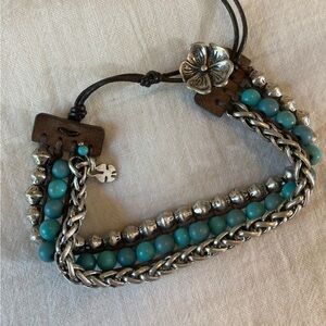Lucky Brand Turquoise Beads Leather and‎ Chains Bohemian Bracelet